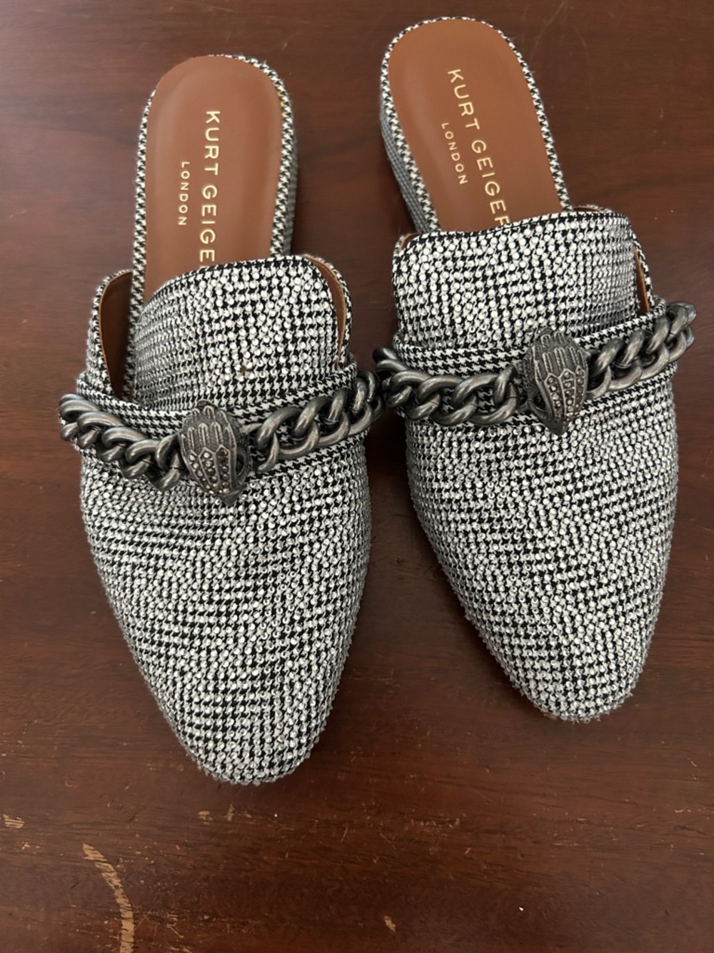 Kurt Geiger sparkly silver Chain-Trim Mules